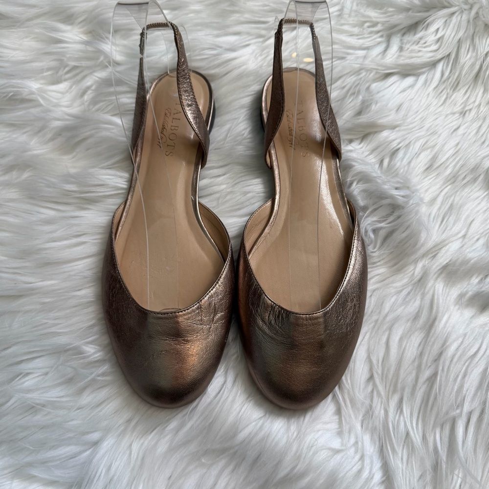 Talbots Slingback Shoes Metallic Gold Leather Size 8B Flats Summer NWOB